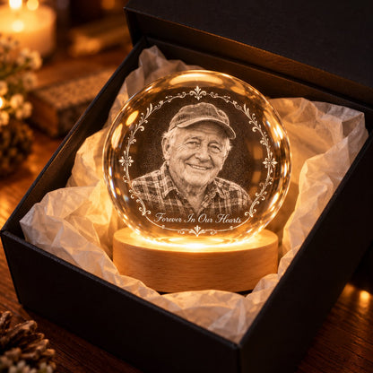 Custom Photo Memorial Pencil Sketch - Personalized Crystal Globe Night Light — gift