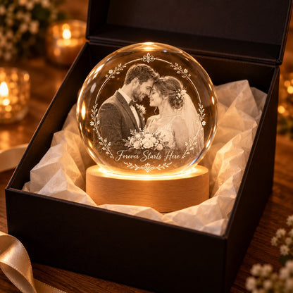Custom Photo Couple Pencil Sketch - Personalized Crystal Globe Night Light — gift