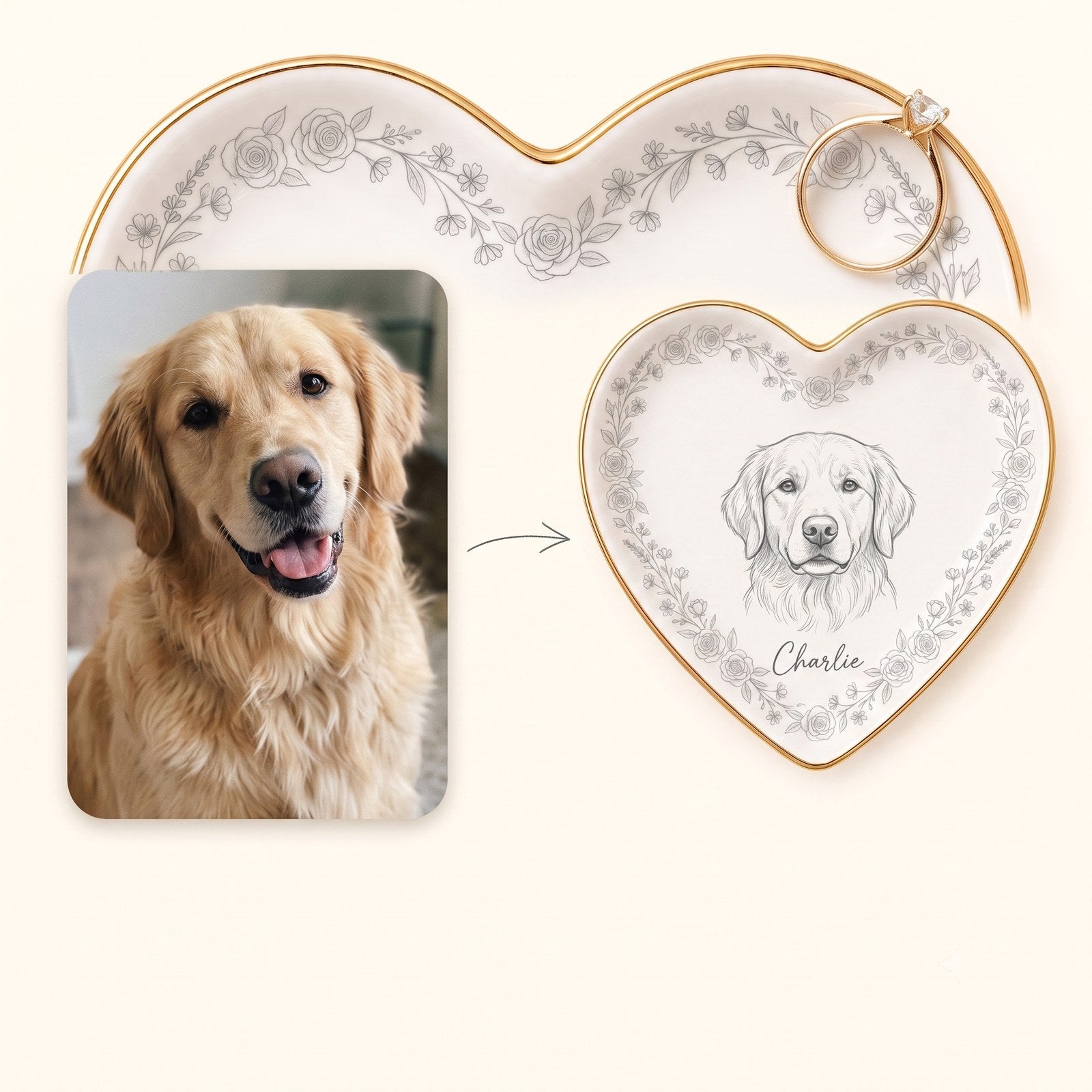 How it works: your pet photo becomes a pencil sketch on the dish