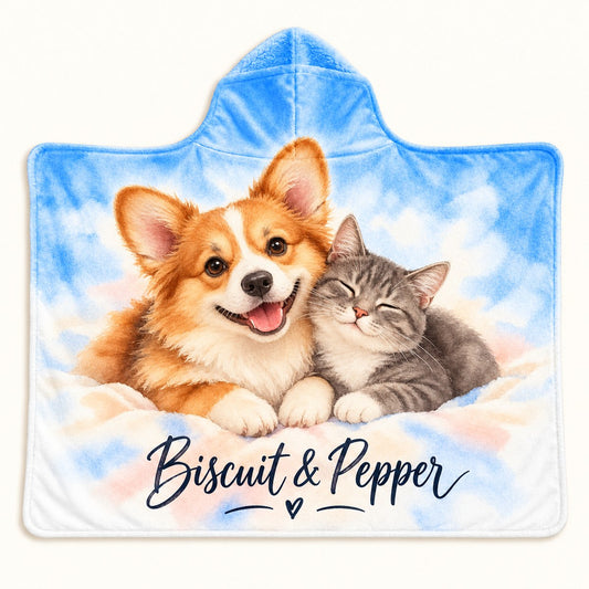 Custom Photo Watercolor Portrait Hooded Sherpa Blanket - Pet Portrait Hooded Blanket Personalized Hooded Blanket Gift — hero