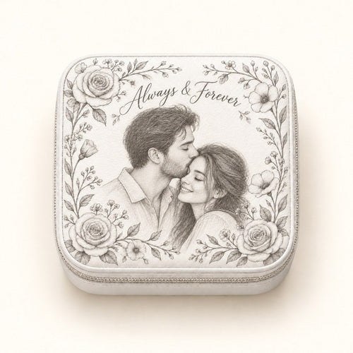 Custom Photo Pencil Sketch Travel Jewelry Box - Couple Portrait Jewelry Box Personalized Jewelry Box Gift