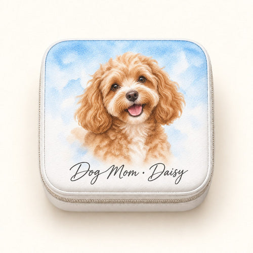 Custom Photo Watercolor Portrait Travel Jewelry Box - Dog Mom Jewelry Box Personalized Jewelry Box Gift