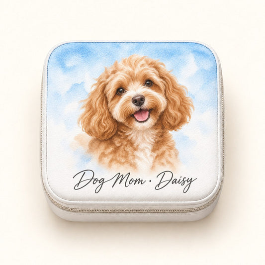Custom Photo Watercolor Portrait Travel Jewelry Box - Dog Mom Jewelry Box Personalized Jewelry Box Gift — hero