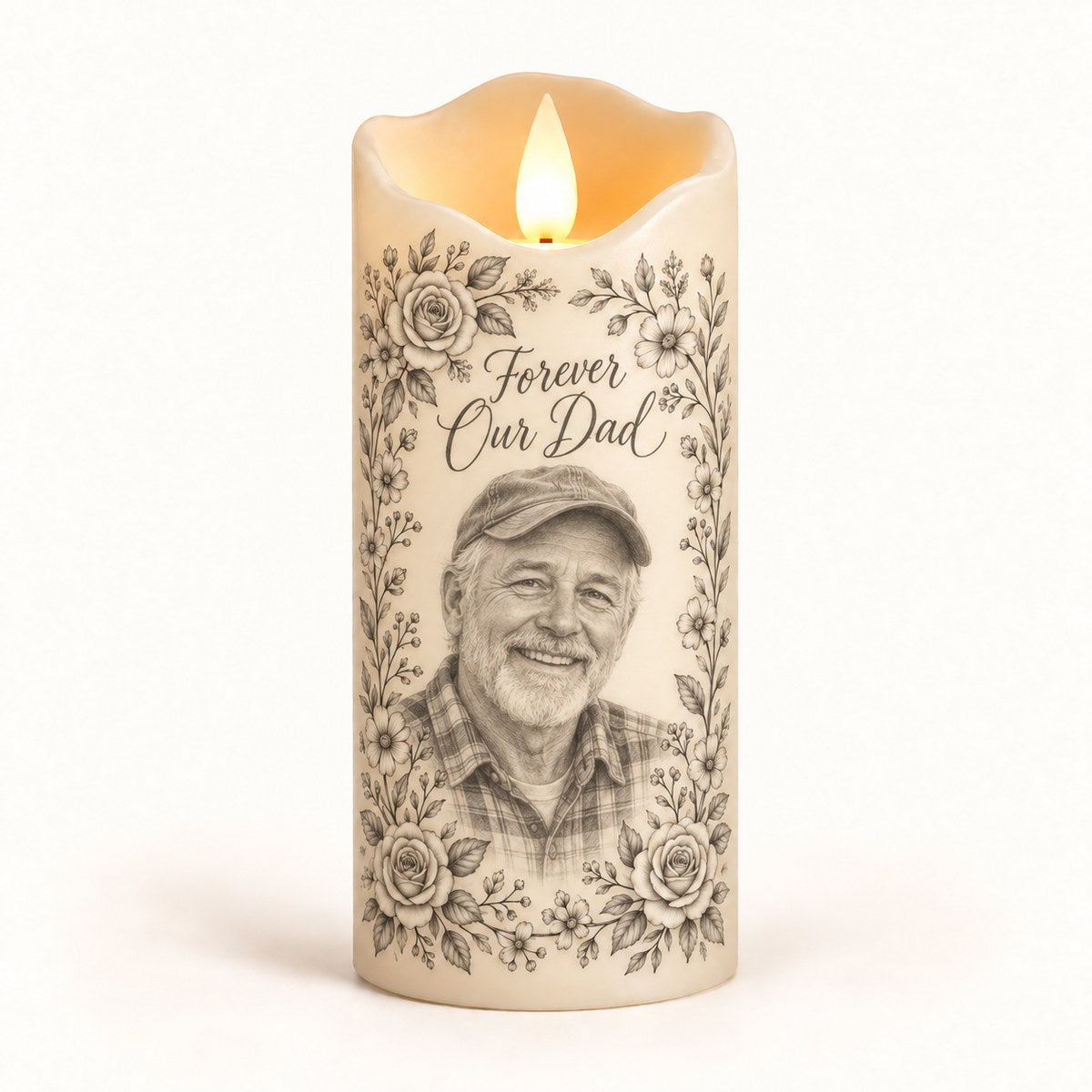 Custom Photo Pencil Sketch Flameless LED Candle - Dad Memorial LED Candle Personalized Candle Gift — hero