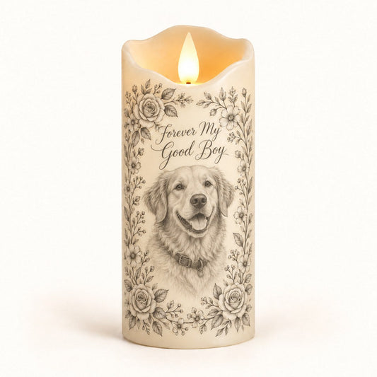 Custom Photo Pencil Sketch Flameless LED Candle - Pet Memorial LED Candle Personalized Candle Gift — hero