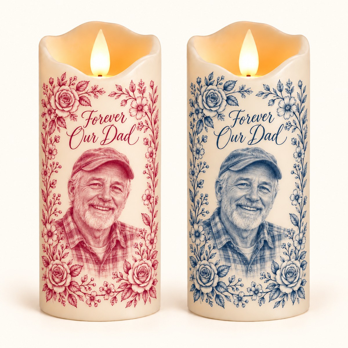 Custom Photo Pencil Sketch Flameless LED Candle - Dad Memorial LED Candle Personalized Candle Gift — options