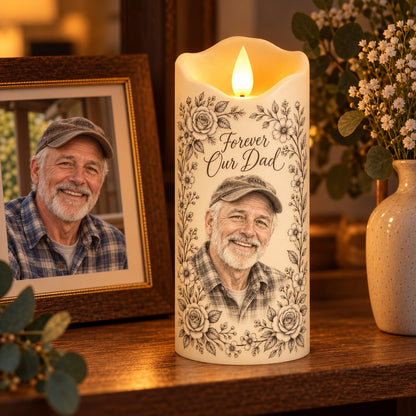 Custom Photo Pencil Sketch Flameless LED Candle - Dad Memorial LED Candle Personalized Candle Gift — lifestyle