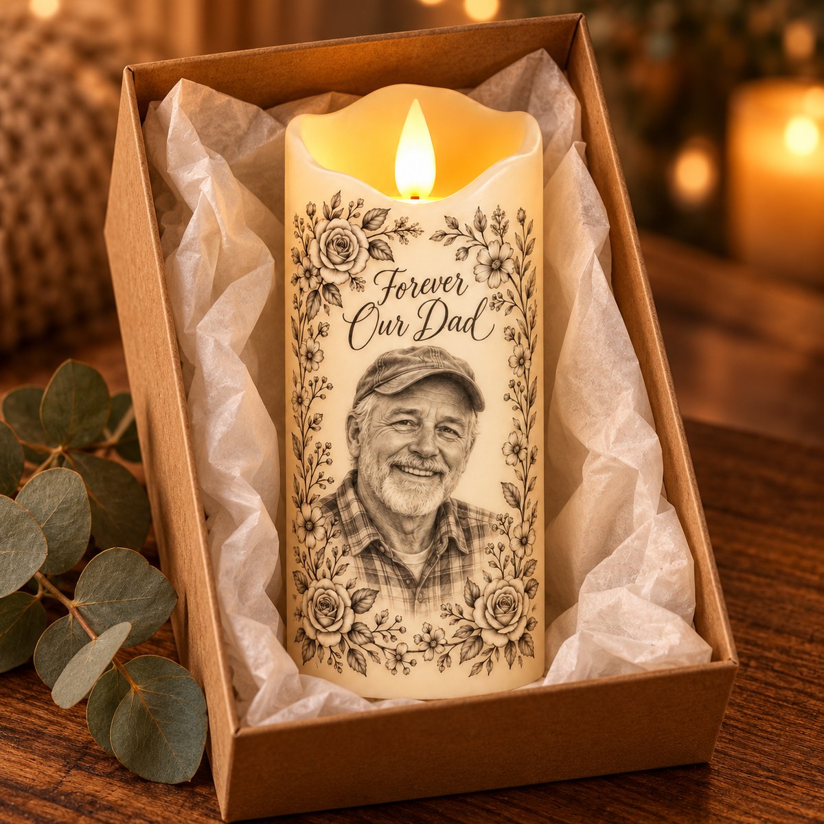 Custom Photo Pencil Sketch Flameless LED Candle - Dad Memorial LED Candle Personalized Candle Gift — gift