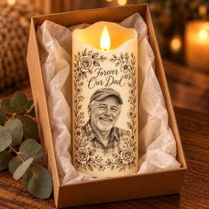 Custom Photo Pencil Sketch Flameless LED Candle - Dad Memorial LED Candle Personalized Candle Gift — gift