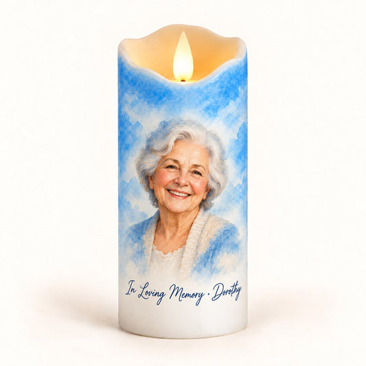 Custom Photo Watercolor Portrait Flameless LED Candle - Memorial LED Candle Personalized Candle Gift — hero