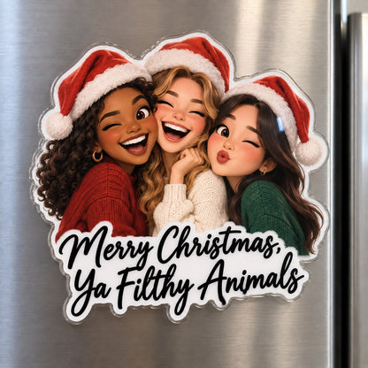 Custom Photo Christmas Friends Caricature - Personalized Acrylic Magnet — hero