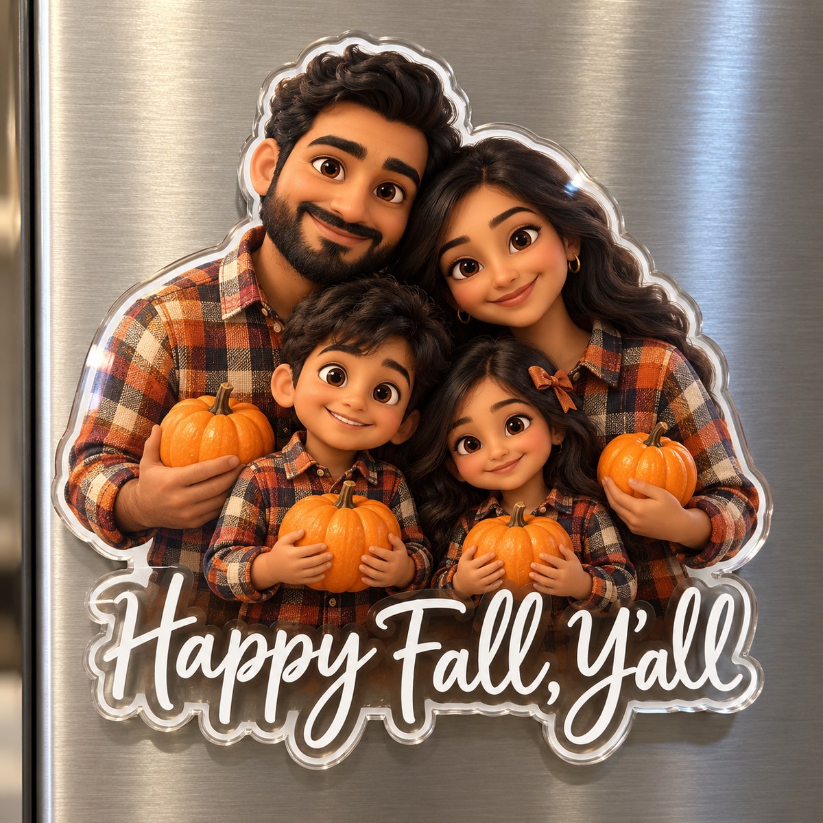 Custom Photo Fall Family Caricature - Personalized Acrylic Magnet — hero