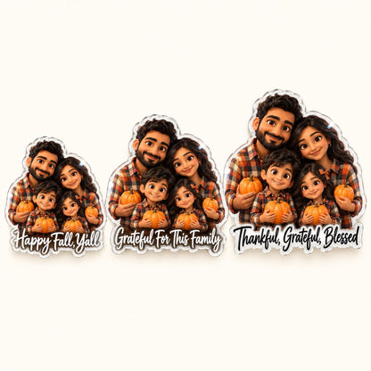 Custom Photo Fall Family Caricature - Personalized Acrylic Magnet — options