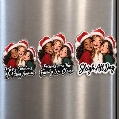 Custom Photo Christmas Friends Caricature - Personalized Acrylic Magnet — options