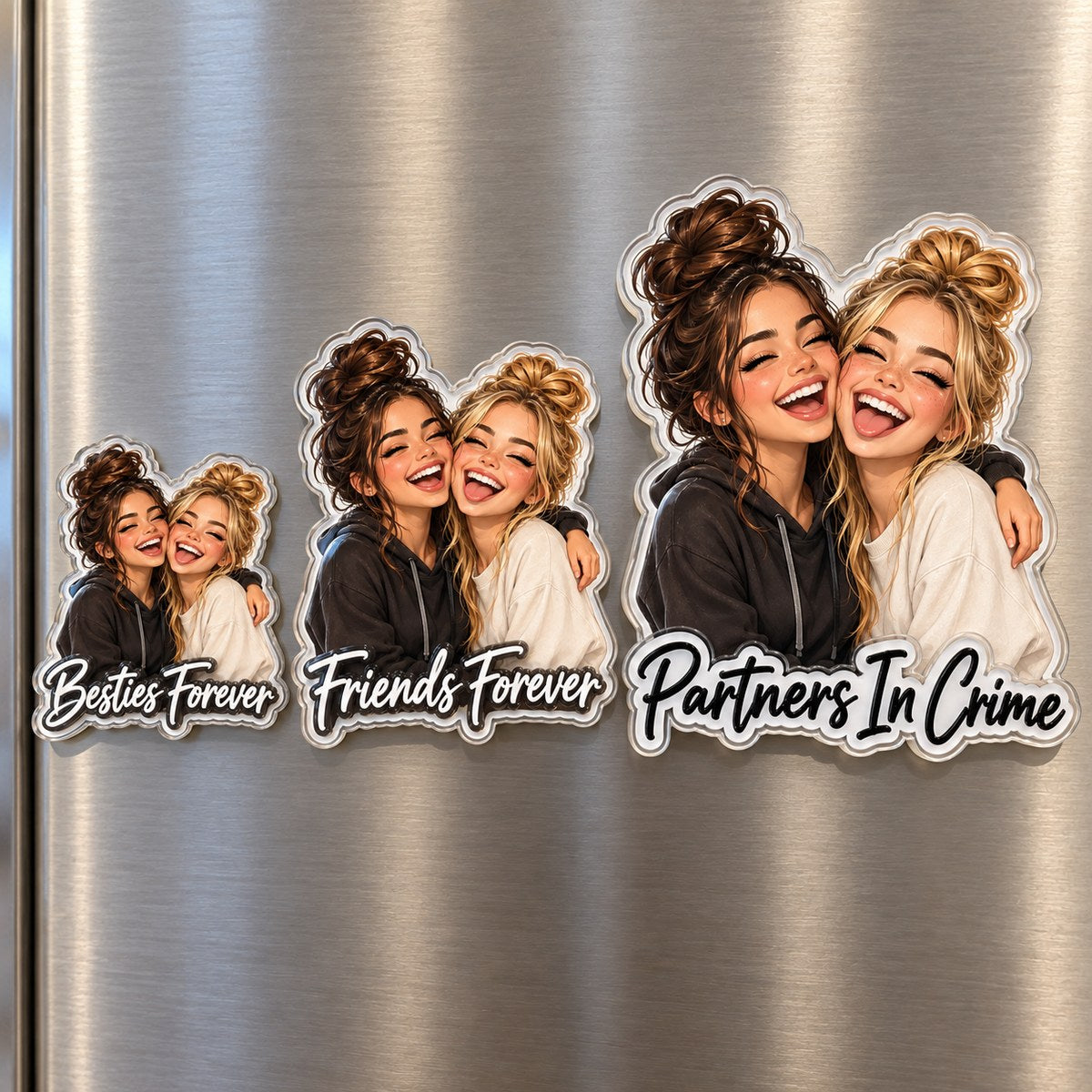 Custom Photo Besties Forever Caricature - Personalized Acrylic Magnet — options