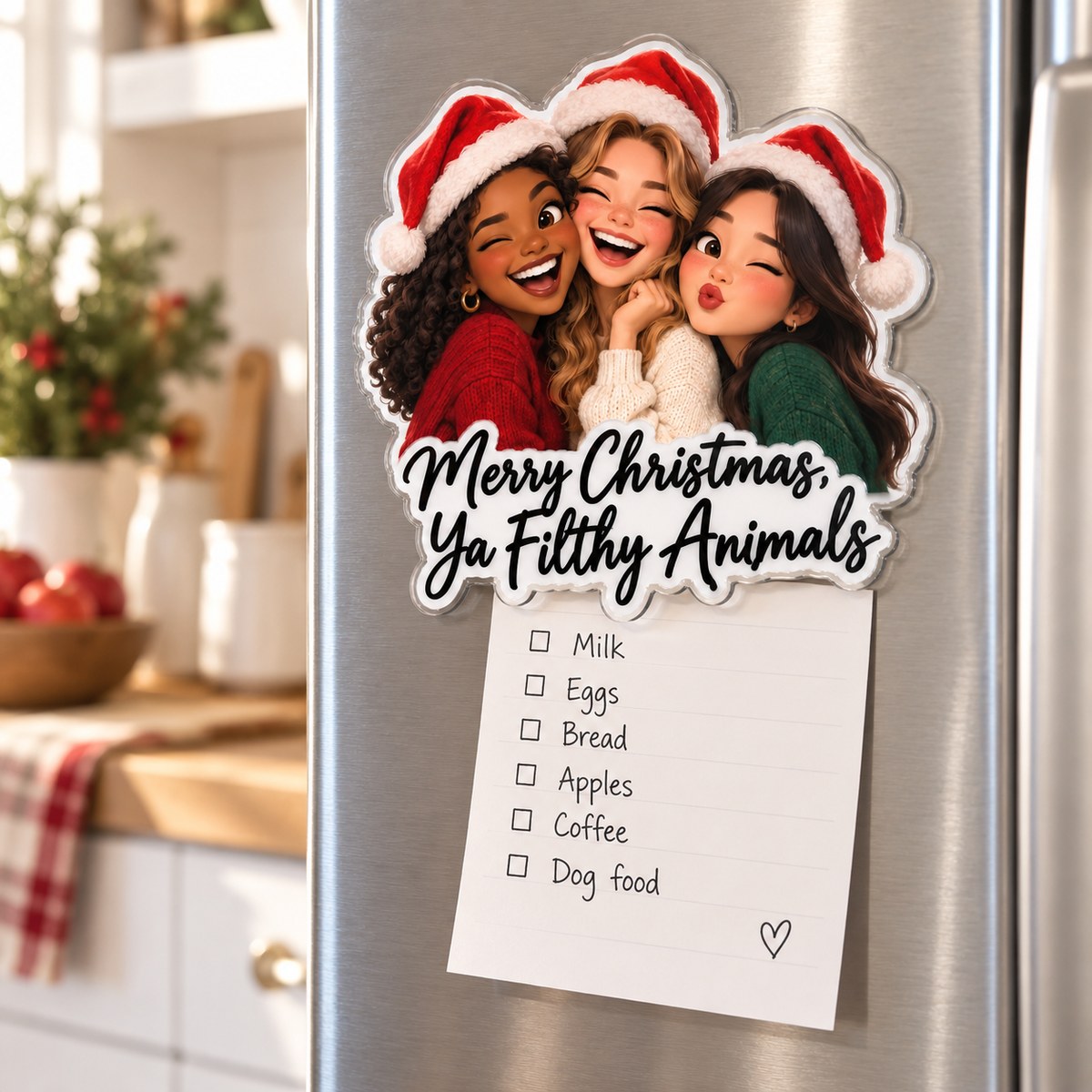 Custom Photo Christmas Friends Caricature - Personalized Acrylic Magnet — lifestyle