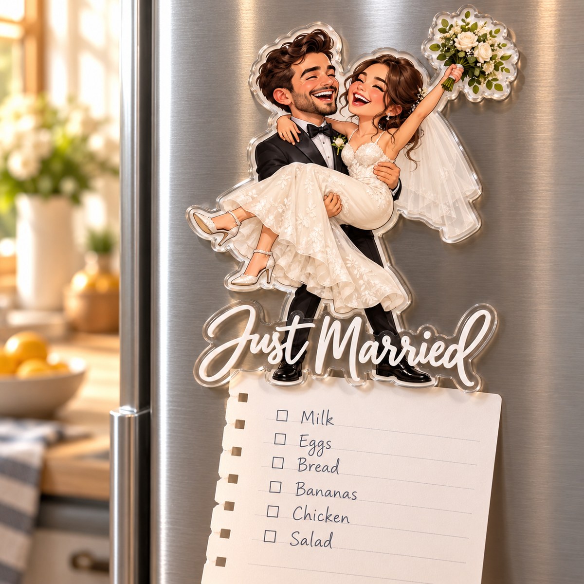 Custom Photo Wedding Caricature - Personalized Acrylic Magnet — lifestyle