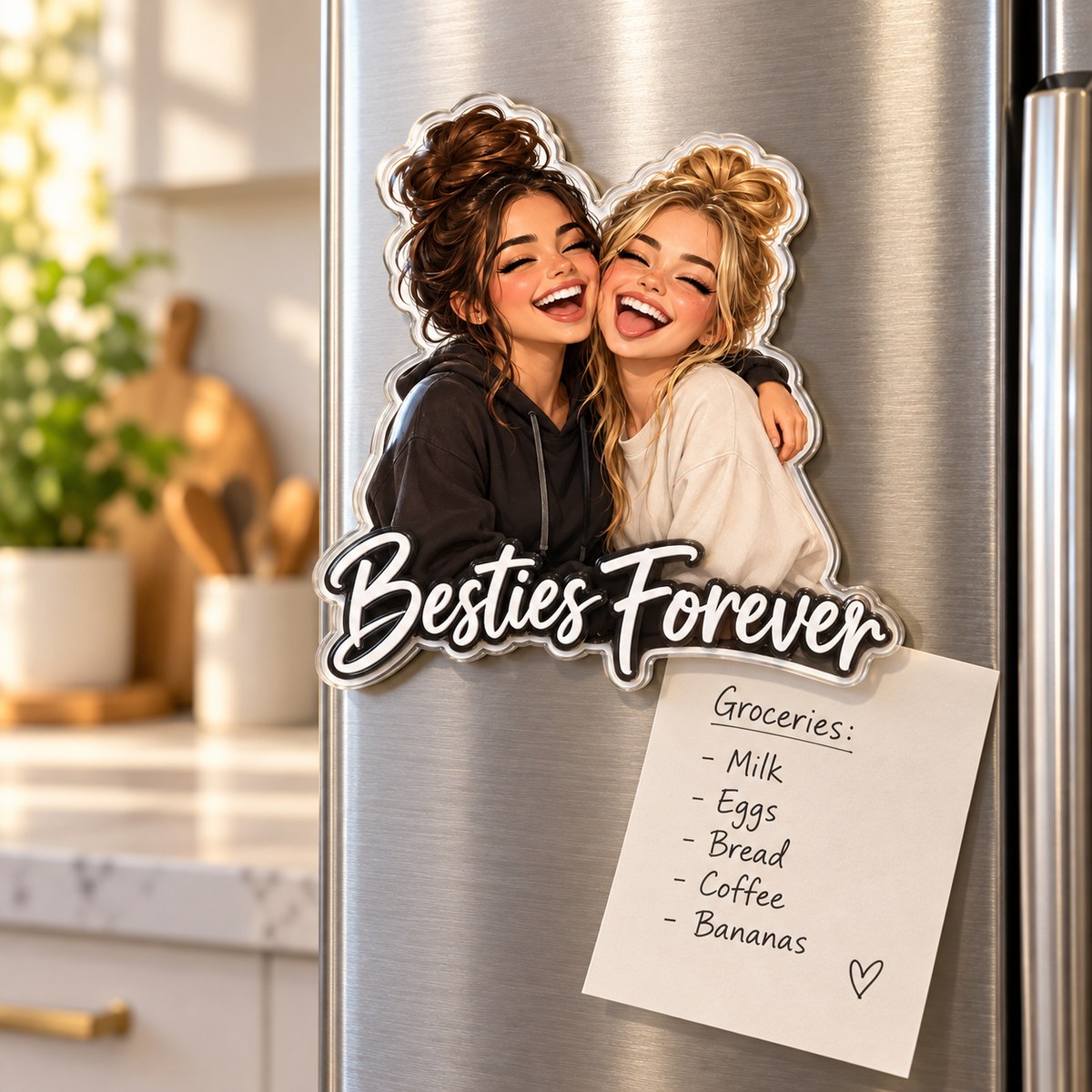 Custom Photo Besties Forever Caricature - Personalized Acrylic Magnet — lifestyle