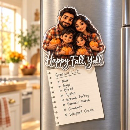 Custom Photo Fall Family Caricature - Personalized Acrylic Magnet — lifestyle