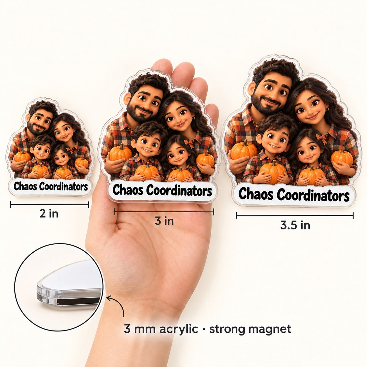 Custom Photo Fall Family Caricature - Personalized Acrylic Magnet — size