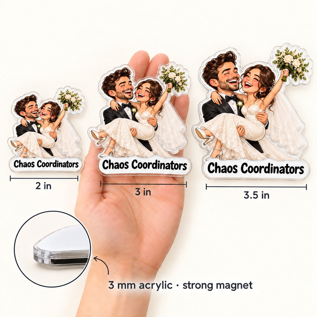 Custom Photo Wedding Caricature - Personalized Acrylic Magnet — size