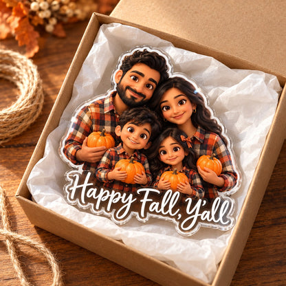 Custom Photo Fall Family Caricature - Personalized Acrylic Magnet — gift