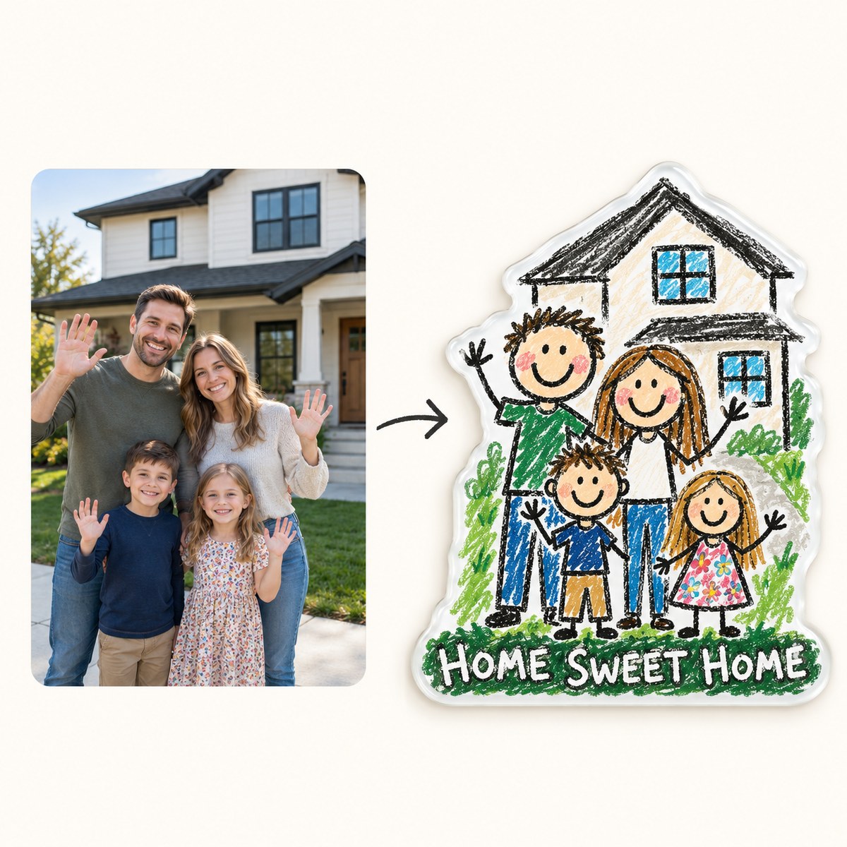 Custom Photo Housewarming Doodle - Personalized Acrylic Magnet — how it works