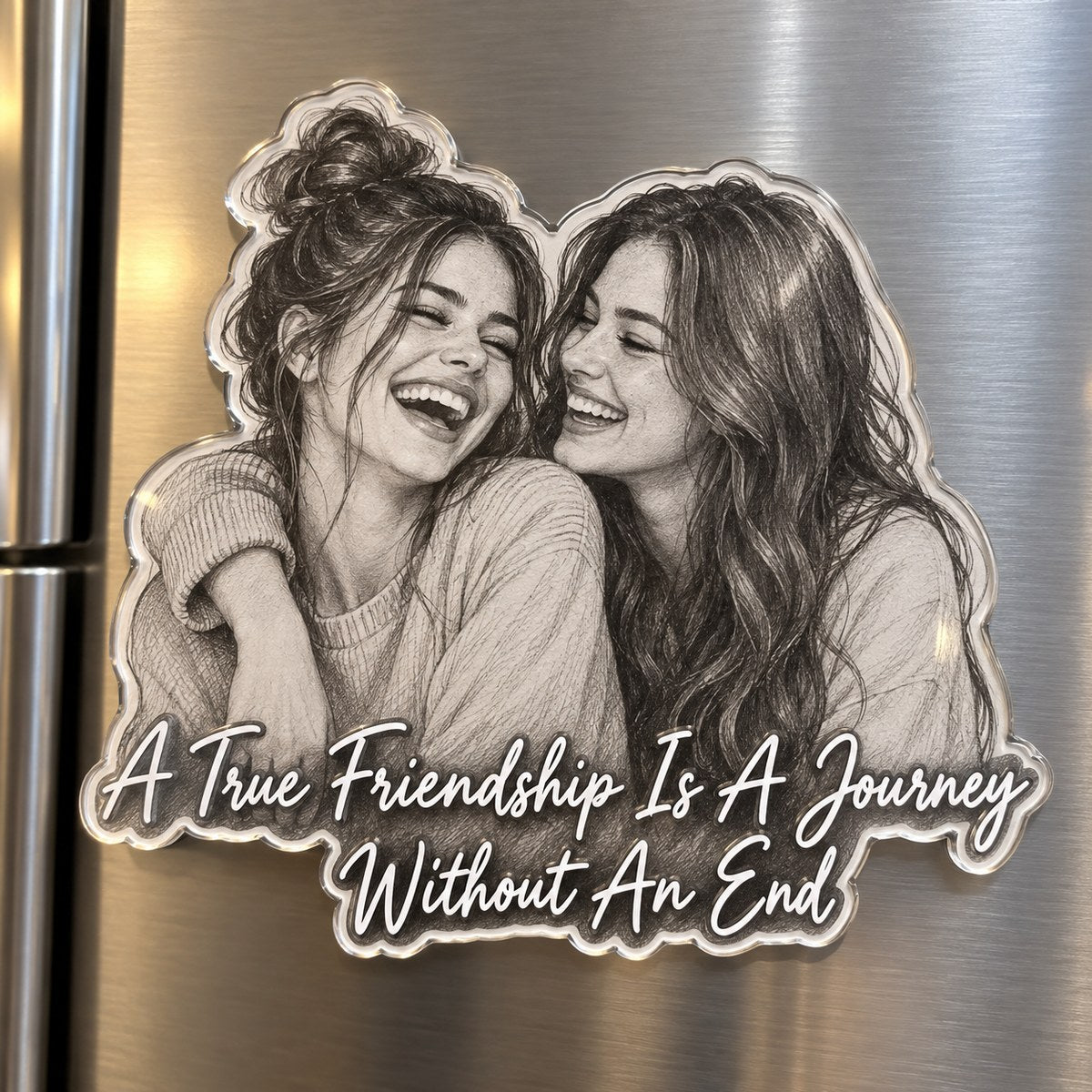 Custom Photo Best Friend Gift Pencil Sketch - Personalized Acrylic Magnet — hero