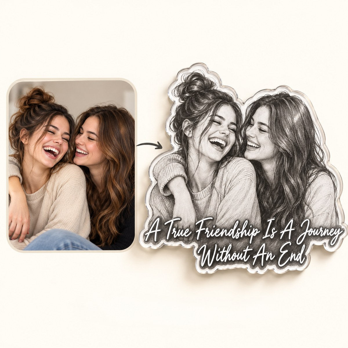 Custom Photo Best Friend Gift Pencil Sketch - Personalized Acrylic Magnet — how it works
