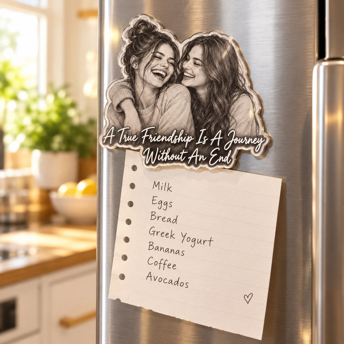 Custom Photo Best Friend Gift Pencil Sketch - Personalized Acrylic Magnet — lifestyle