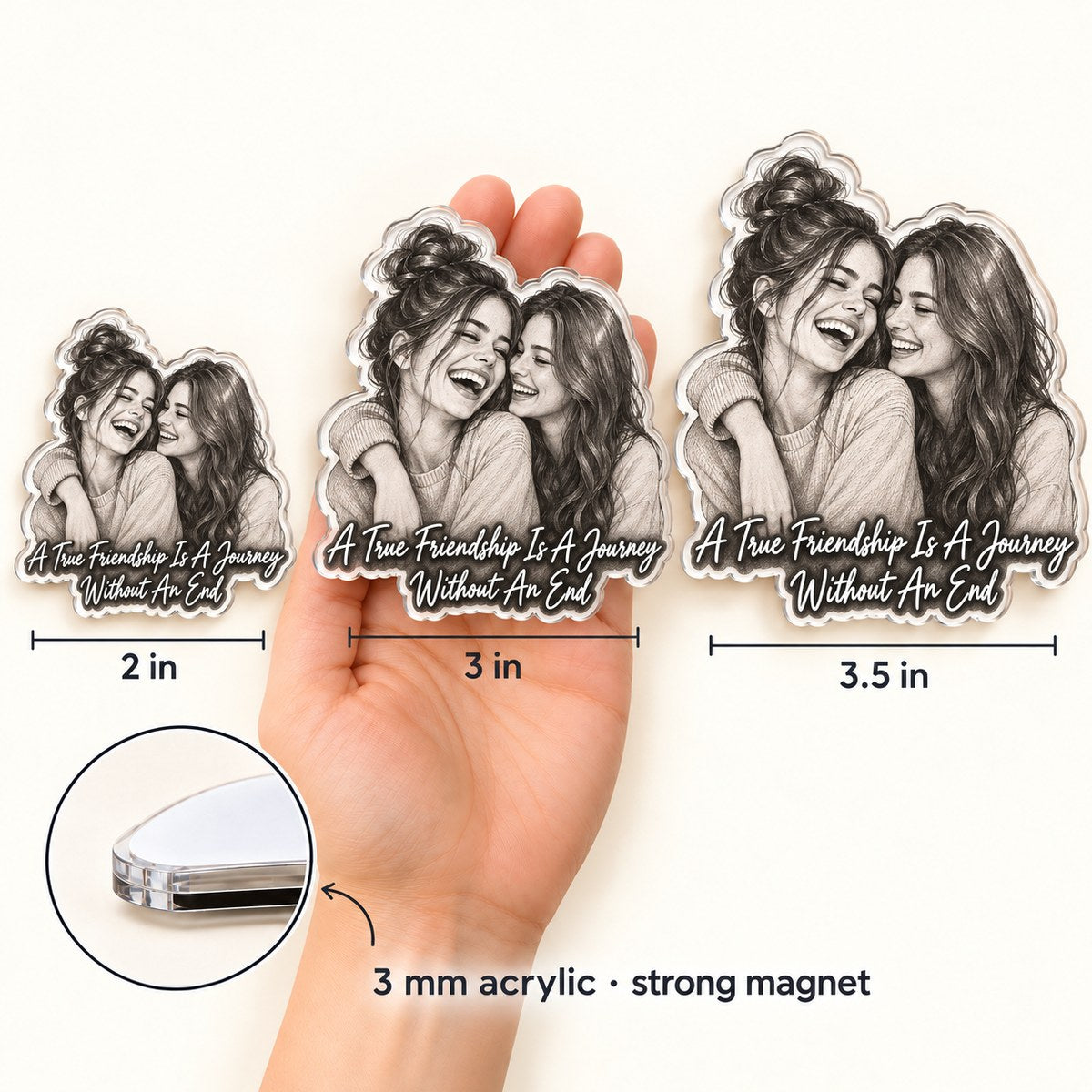 Custom Photo Best Friend Gift Pencil Sketch - Personalized Acrylic Magnet — size