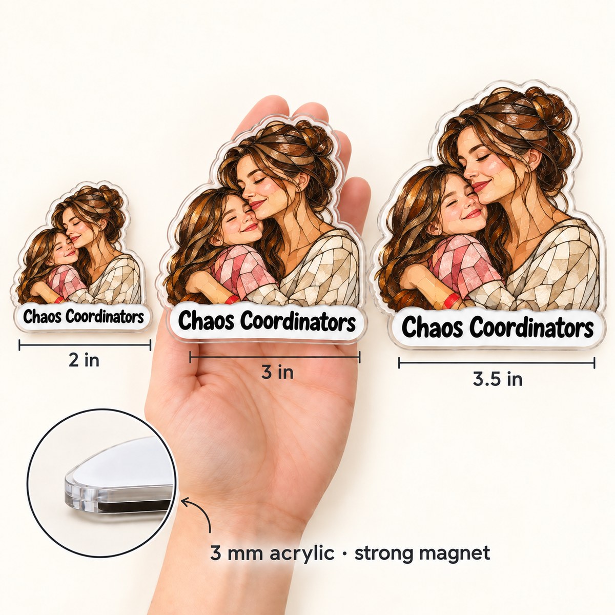 Custom Photo Mom & Grandma Stained Glass - Personalized Acrylic Magnet — size