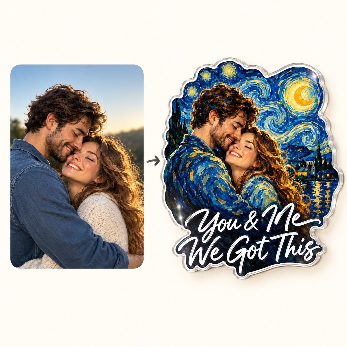 Custom Photo Couple Gift Starry Night - Personalized Acrylic Magnet — how it works