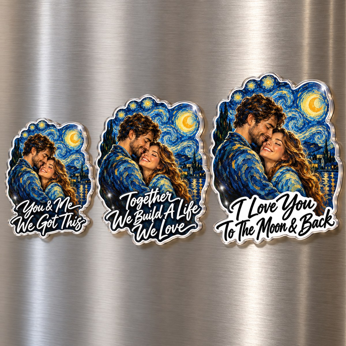 Custom Photo Couple Gift Starry Night - Personalized Acrylic Magnet — options