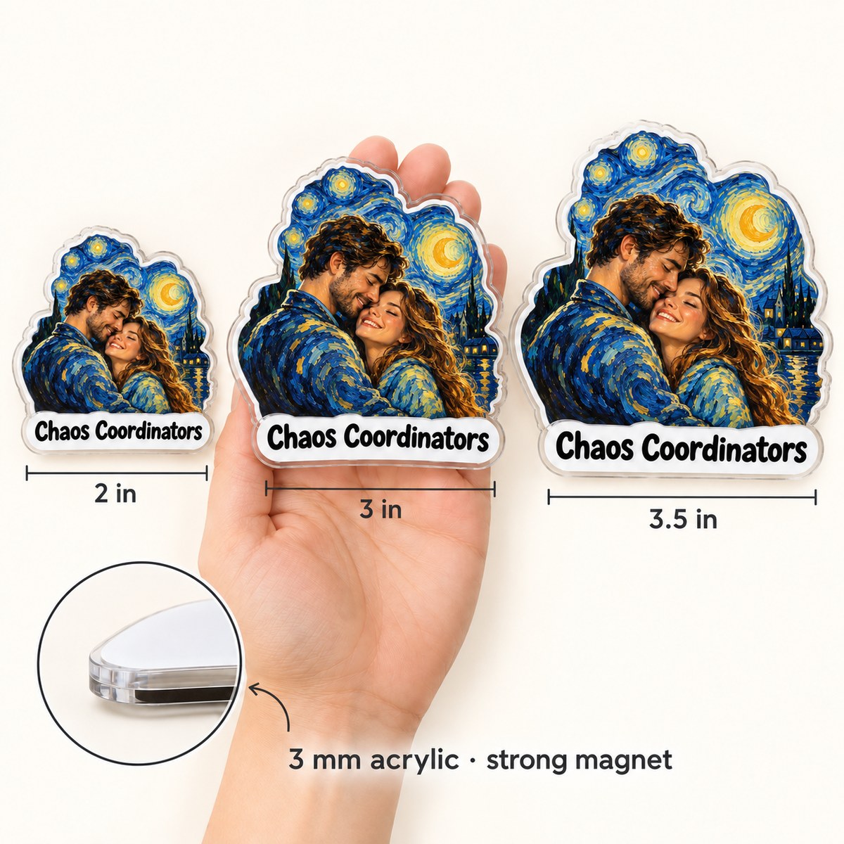 Custom Photo Couple Gift Starry Night - Personalized Acrylic Magnet — size