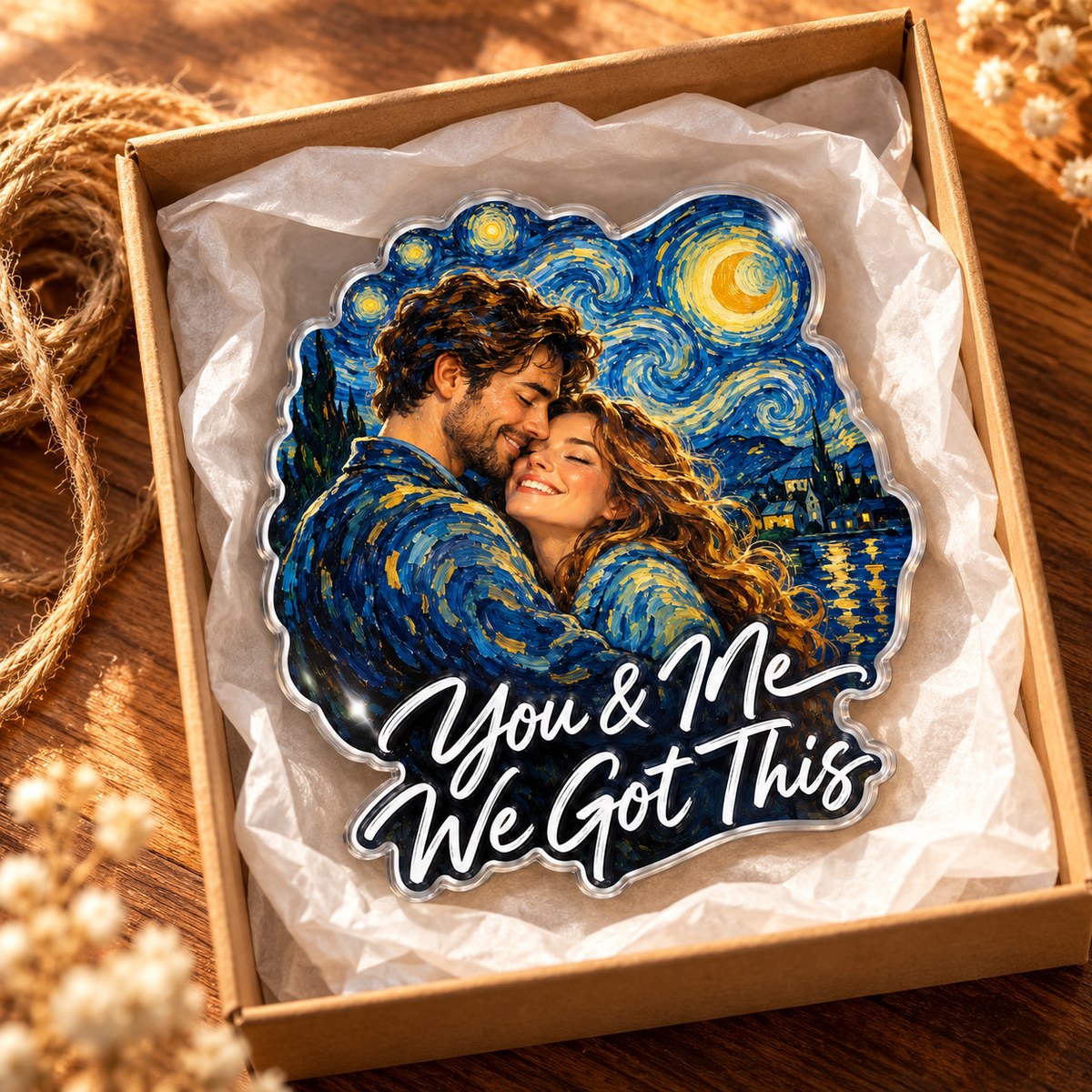 Custom Photo Couple Gift Starry Night - Personalized Acrylic Magnet — gift