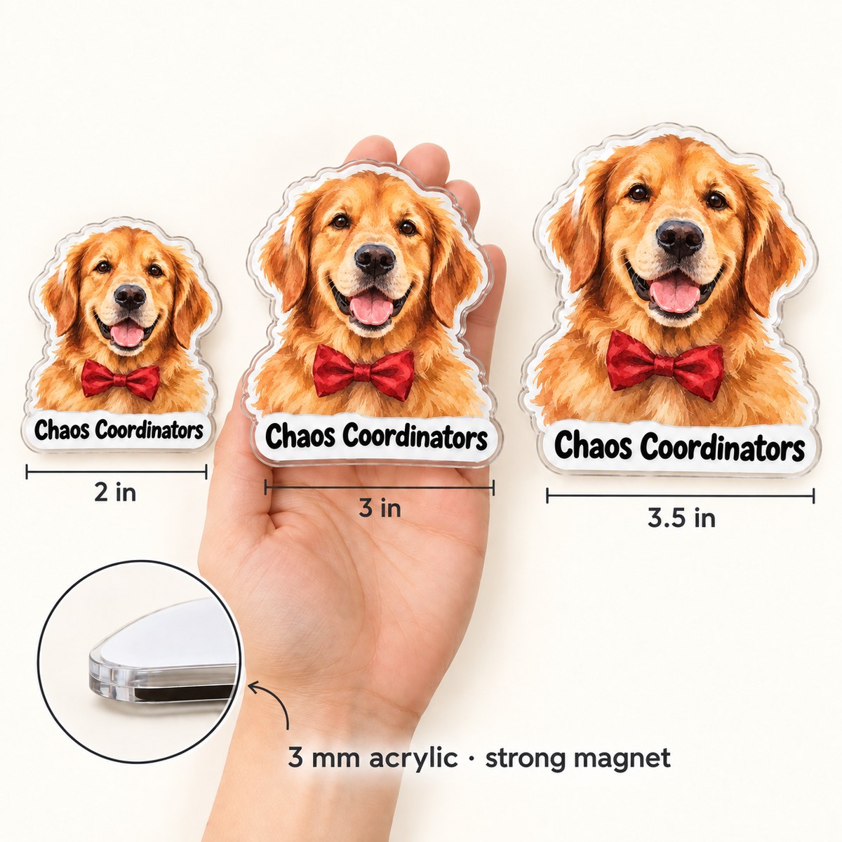 Custom Photo Pet Portrait Watercolor - Personalized Acrylic Magnet — size