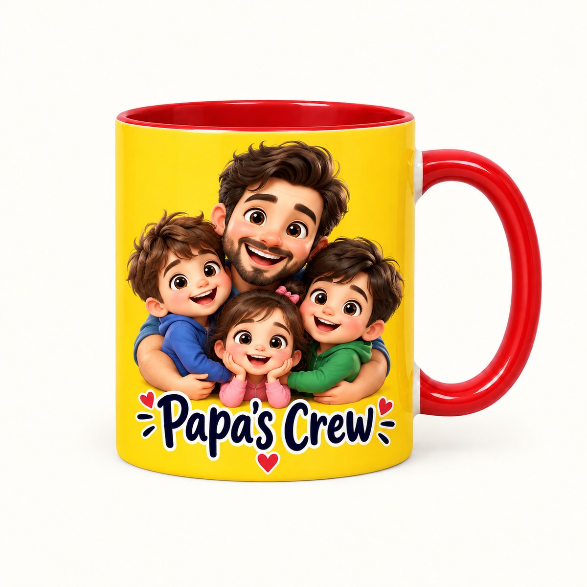 Custom Photo Caricature Portrait Accent Two-Tone Mug - Funny Papa And Kids Gift Personalized Mug Gift — hero