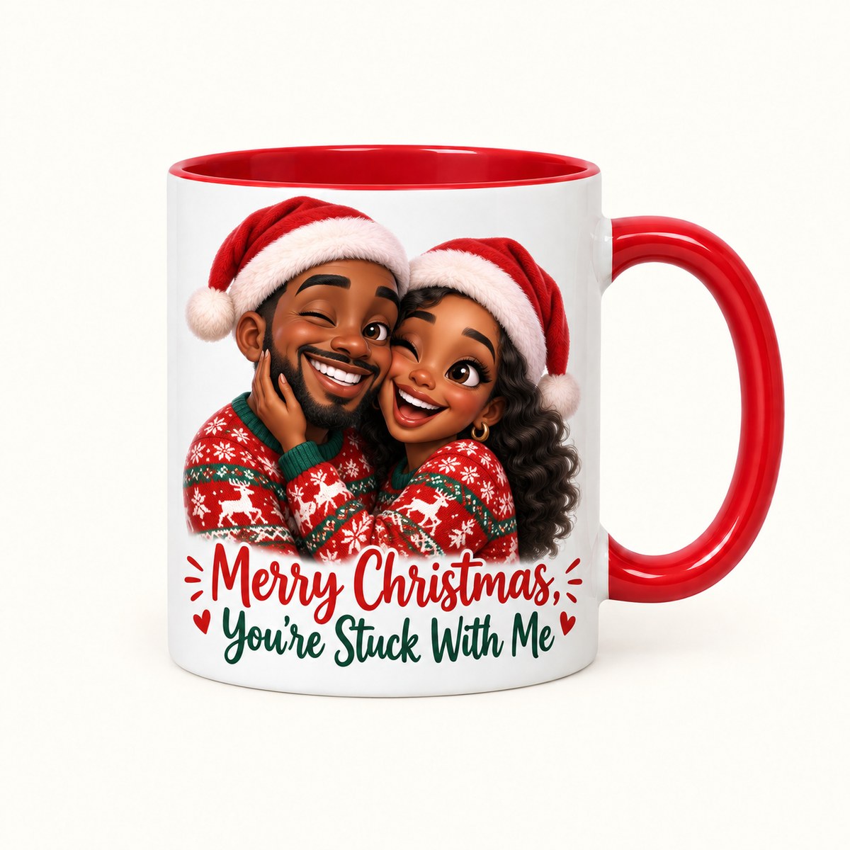 Custom Photo Caricature Portrait Accent Two-Tone Mug - Funny Christmas Couple Gift Personalized Mug Gift — hero