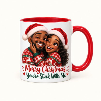 Custom Photo Caricature Portrait Accent Two-Tone Mug - Funny Christmas Couple Gift Personalized Mug Gift — hero