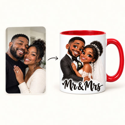 Custom Photo Caricature Portrait Accent Two-Tone Mug - Funny Wedding Gift Personalized Mug Gift — how it works
