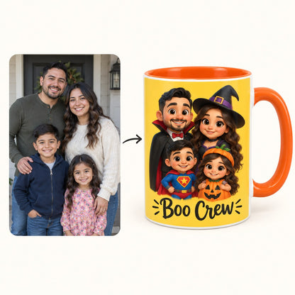 Custom Photo Caricature Portrait Accent Two-Tone Mug - Funny Halloween Family Gift Personalized Mug Gift — how it works