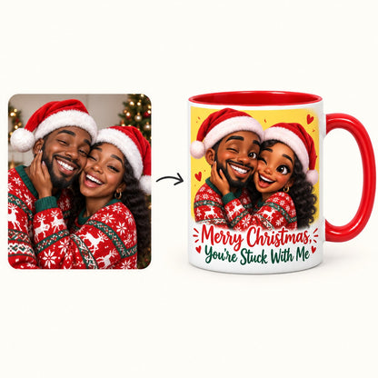Custom Photo Caricature Portrait Accent Two-Tone Mug - Funny Christmas Couple Gift Personalized Mug Gift — how it works