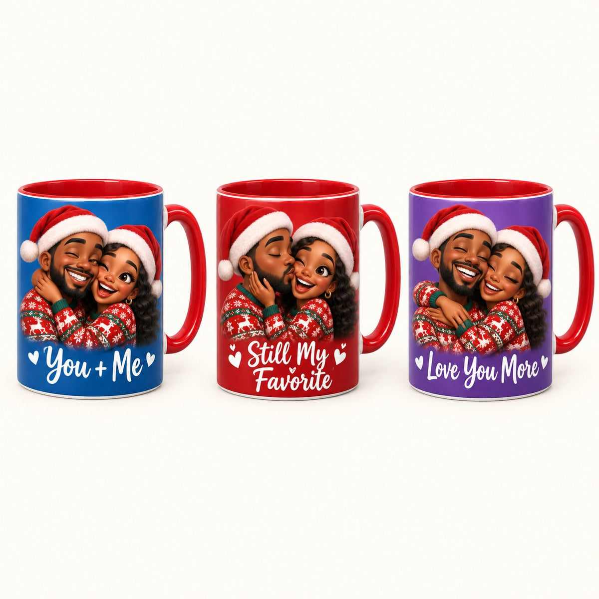 Custom Photo Caricature Portrait Accent Two-Tone Mug - Funny Christmas Couple Gift Personalized Mug Gift — options