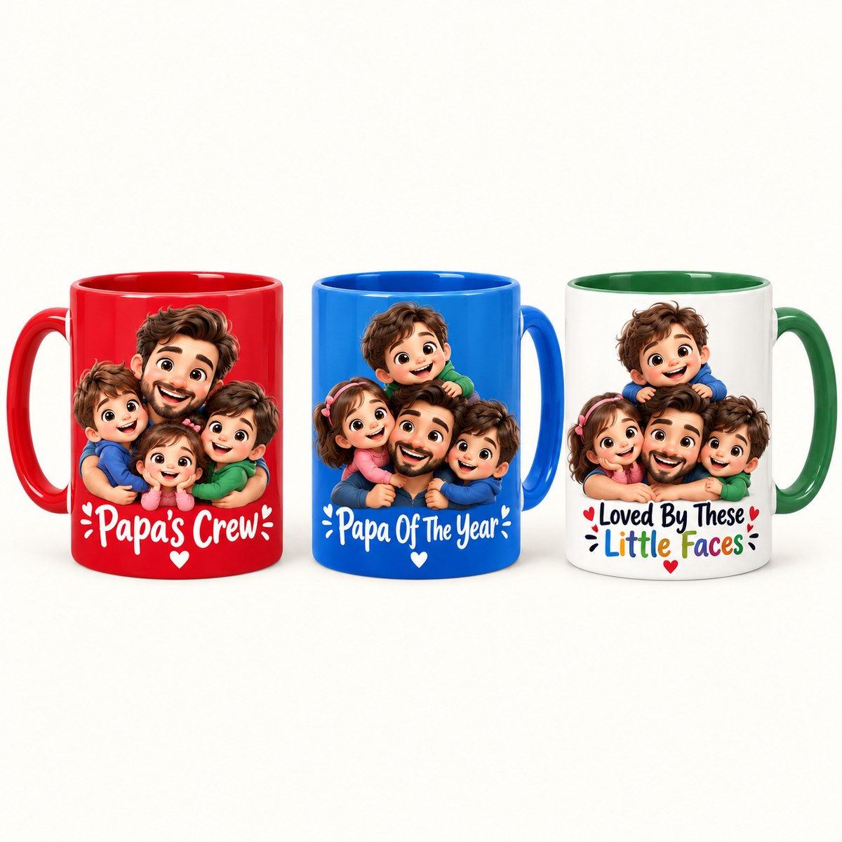Custom Photo Caricature Portrait Accent Two-Tone Mug - Funny Papa And Kids Gift Personalized Mug Gift — options