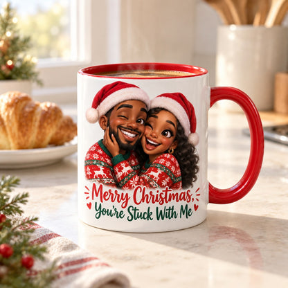 Custom Photo Caricature Portrait Accent Two-Tone Mug - Funny Christmas Couple Gift Personalized Mug Gift — lifestyle
