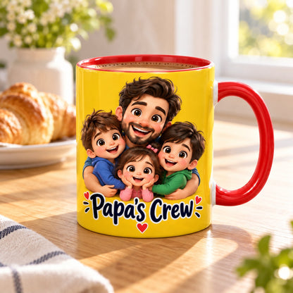 Custom Photo Caricature Portrait Accent Two-Tone Mug - Funny Papa And Kids Gift Personalized Mug Gift — lifestyle