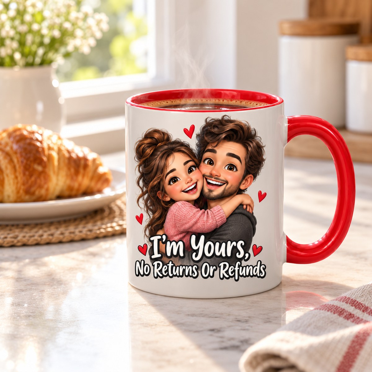 Custom Photo Caricature Portrait Accent Two-Tone Mug - Funny Couple Personalized Mug Gift — lifestyle