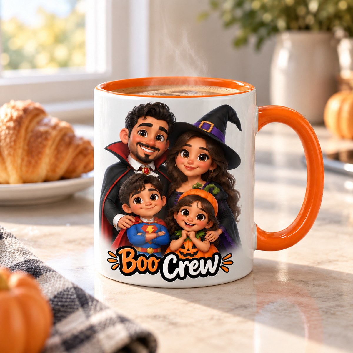 Custom Photo Caricature Portrait Accent Two-Tone Mug - Funny Halloween Family Gift Personalized Mug Gift — lifestyle