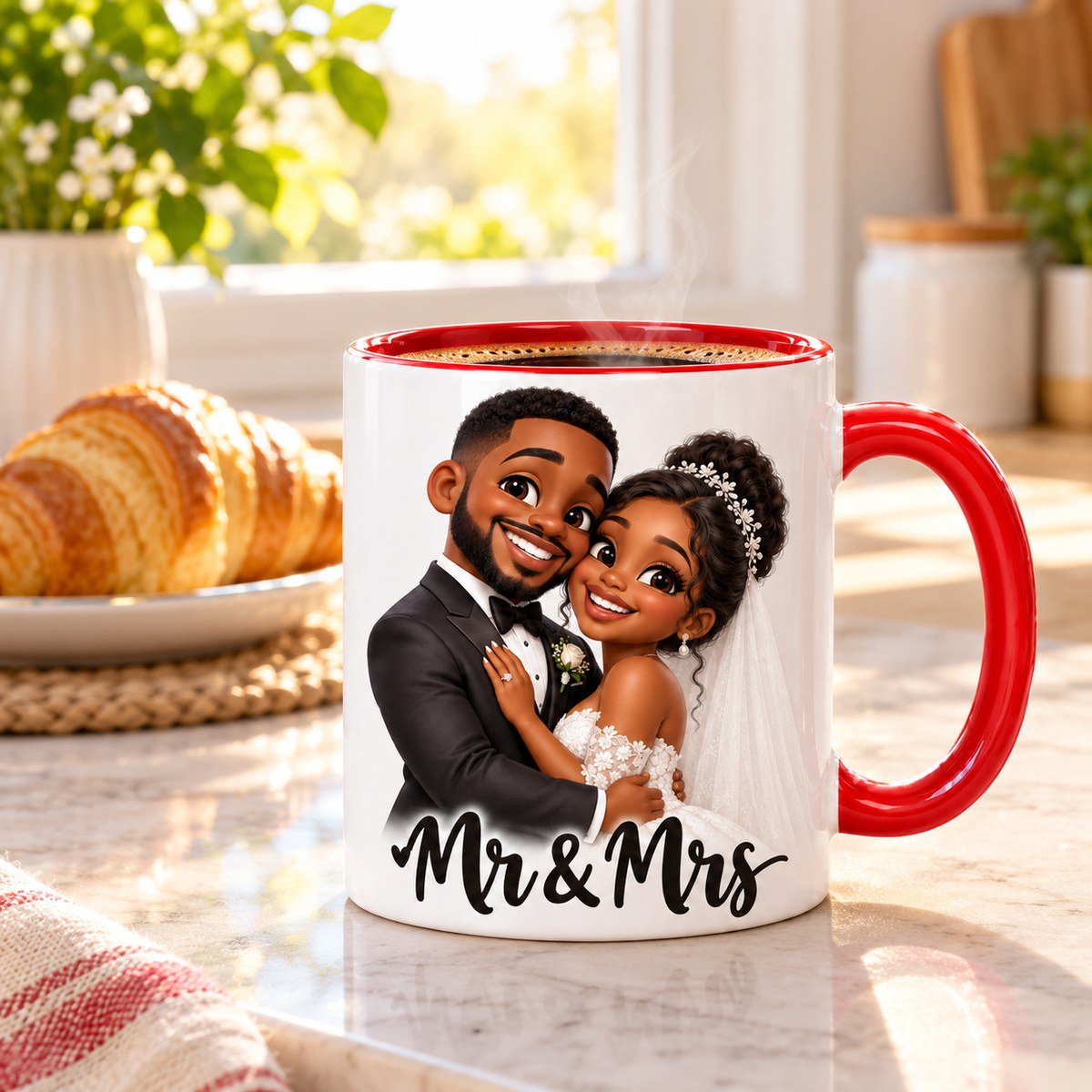 Custom Photo Caricature Portrait Accent Two-Tone Mug - Funny Wedding Gift Personalized Mug Gift — lifestyle